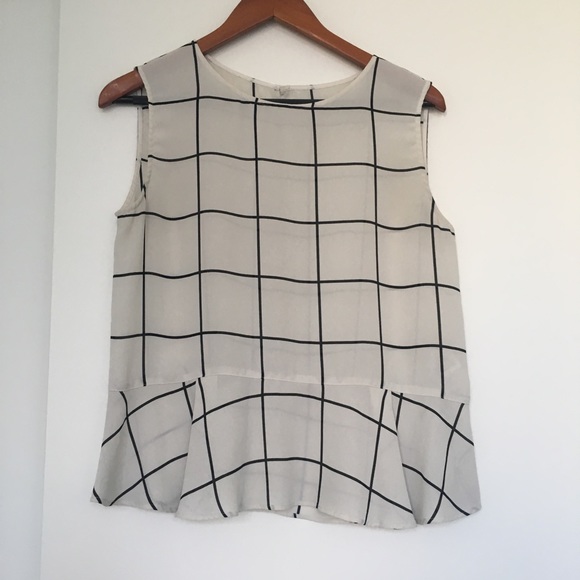 Spick & Span Tops - Black and white grid peplum sleeveless top